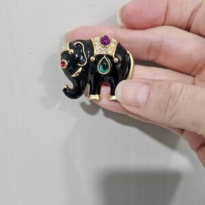 Black and Gold Elephant Brooch